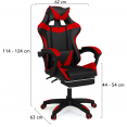 Fauteuil de gaming ALEX réglable avec repose-pied, coussin de tête et coussin lombaire noir et rouge