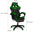 Fauteuil de gaming ALEX réglable avec repose-pied, coussin de tête et coussin lombaire noir et vert