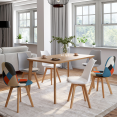 Set van 6 Scandinavische SARA-stoelen, wit x2, lichtgrijs x2 en veelkleurig patchwork