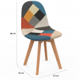 Set van 6 Scandinavische SARA-stoelen, wit x2, lichtgrijs x2 en veelkleurig patchwork