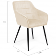 Set van 2 MADY beige fluwelen eetkamerstoelen met armleuningen