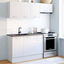 Complete 180 cm SUBTIL keuken met wit werkblad met 5 kasten en betonnen blad