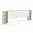 Tête de lit sur pied extensible avec chevets coulissants CATBA pour lit 140 et 160 cm blanc et façon bois