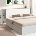 Tête de lit sur pied extensible avec chevets coulissants CATBA pour lit 140 et 160 cm blanc et façon bois