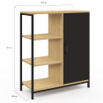 BOSTON dressoir met 3 planken en zwarte kast - industrieel ontwerp 70 cm