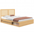 Tweepersoonsbed EDHEN met rieten hoofdeinde, opbergruimte en 140 x 190 cm houten lattenbodem