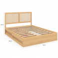 Tweepersoonsbed EDHEN met rieten hoofdeinde, opbergruimte en 140 x 190 cm houten lattenbodem