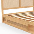 Tweepersoonsbed EDHEN met rieten hoofdeinde, opbergruimte en 140 x 190 cm houten lattenbodem