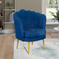 ADELLA middernachtblauwe fluwelen schelp fauteuil met gouden poten