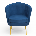 ADELLA middernachtblauwe fluwelen schelp fauteuil met gouden poten