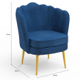 ADELLA middernachtblauwe fluwelen schelp fauteuil met gouden poten