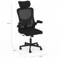 Fauteuil de bureau JAMES ergonomique en toile respirante et appui-tête avec roulettes noir