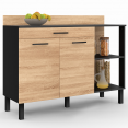 Buffet bas de cuisine 120 CM CINA plan de travail H.83 cm 2 portes + tiroir noir et façon hêtre