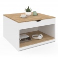 Table basse plateau relevable carrée ELEA avec coffre bois blanc et façon hêtre