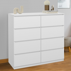 Commode 8 tiroirs TOMI 110 cm blanc