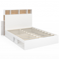 CLEM tweepersoonsbed met hoofdbord, opbergruimte en 140 x 190 cm witte lattenbodem