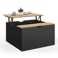 Table basse plateau relevable carrée ELEA avec coffre bois noir et façon hêtre