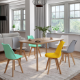 Set van 6 SARA Scandinavische stoelen mix pastelkleuren geel, wit, lichtgrijs x2, mintgroen x2