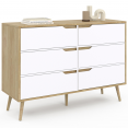 Commode 6 tiroirs HELSINKI 115 cm scandinave bois et blanc