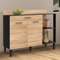 Buffet bas de cuisine 120 CM CINA plan de travail H.83 cm 2 portes + tiroir noir et façon hêtre