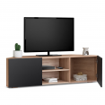 Meuble TV 110 cm d'angle ELI bois façon hêtre portes noires