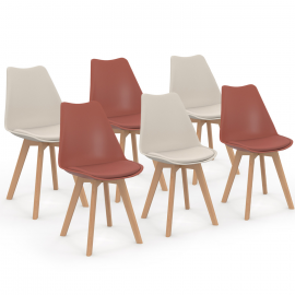 Set van 6 Scandinavische stoelen SARA - mix van terracotta x3 en beige x3