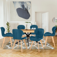 Set van 6 ROBINE eetkamerstoelen in eendenblauwe stof