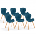 Lot de 6 chaises ROBINE en tissu bleu canard pour salle à manger