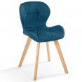 Set van 6 ROBINE eetkamerstoelen in eendenblauwe stof