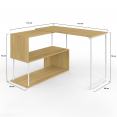 Bureau d'angle rotatif 180° DETROIT étagère forme S design industriel bois et métal blanc