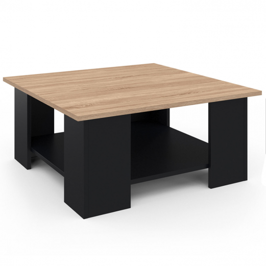 Table basse carrée ELI noire plateau façon hêtre