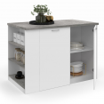 Ilot central TIBO 120 cm bois blanc avec plan de travail façon béton