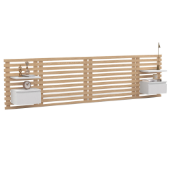 Tête de lit en lattes AVA avec chevets suspendus 240 CM bois clair et blanc