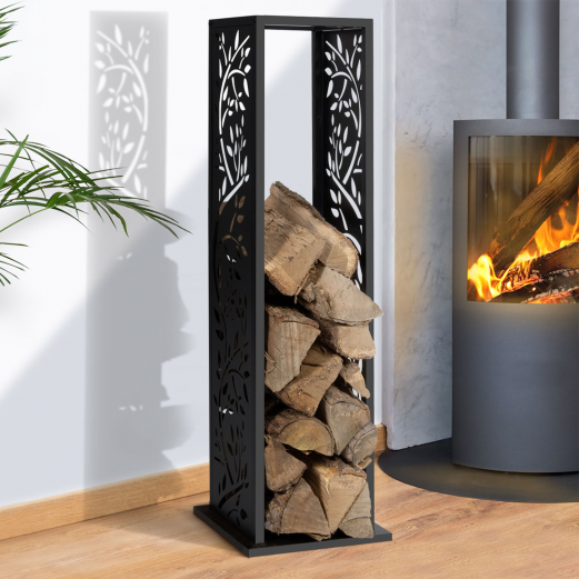 Range bûche vertical acier noir motif arbre H.112 cm