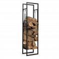 Verticaal zwart stalen houtrek met plank en accessoires H. 170 cm voor open haarden