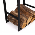 Verticaal zwart stalen houtrek met plank en accessoires H. 170 cm voor open haarden