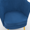 ADELLA middernachtblauwe fluwelen schelp fauteuil met gouden poten