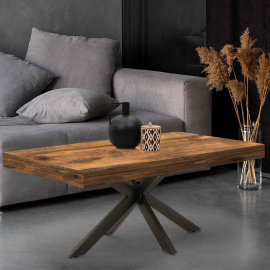 ALIX 110 cm salontafel met spinnenpoten van donker hout, verouderd en zwart effect