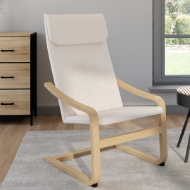 CLYDE beukenhouten fauteuil met beige stoffen kussen