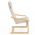 Fauteuil NILS bois façon hêtre et coussin tissu beige