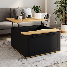 Table basse plateau relevable carrée VITO bois et noir