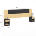 Tête de lit sur pied avec chevets modulables SAPA pour lit 140, 160 ou 180 cm bois et noir