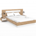 Lit double SANTA avec tête de lit + tables de chevet intégrées et sommier 140 x 190 cm bois et blanc