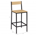 Lot de 2 tabourets de bar DETROIT avec dossier chaise de cuisine design industriel