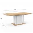 Table à manger extensible rectangle UGO 6-10 personnes bois façon hêtre et blanc 160-200 cm