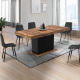 Table à manger extensible rectangle EDEN 6-10 personnes plateau HAWKINS bois foncé et noir 160-200cm