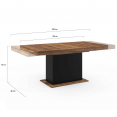 Table à manger extensible rectangle EDEN 6-10 personnes plateau HAWKINS bois foncé et noir 160-200cm