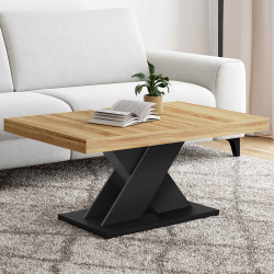 Table basse ALICIA plateau bois et pied X noir