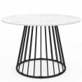 Table à manger ronde YUNA 4-6 personnes plateau effet marbre blanc ALASKA et pied filaire en métal noir 110 cm