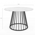 YUNA 4-6 persoons ronde eettafel met ALASKA wit marmer-effect blad en zwart metalen draadpoot 110 cm